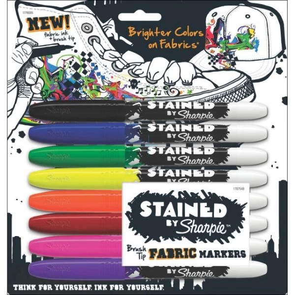 Stained By Sharpie Fabric Markers 8/Pkg 3 Stained By Sharpie Fabric Markers 8/Pkg